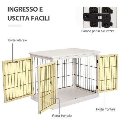 Casetta per Cani Fino 30kg da Interno in Legno e Acciaio, 58.5x81x 66cm - Bianco