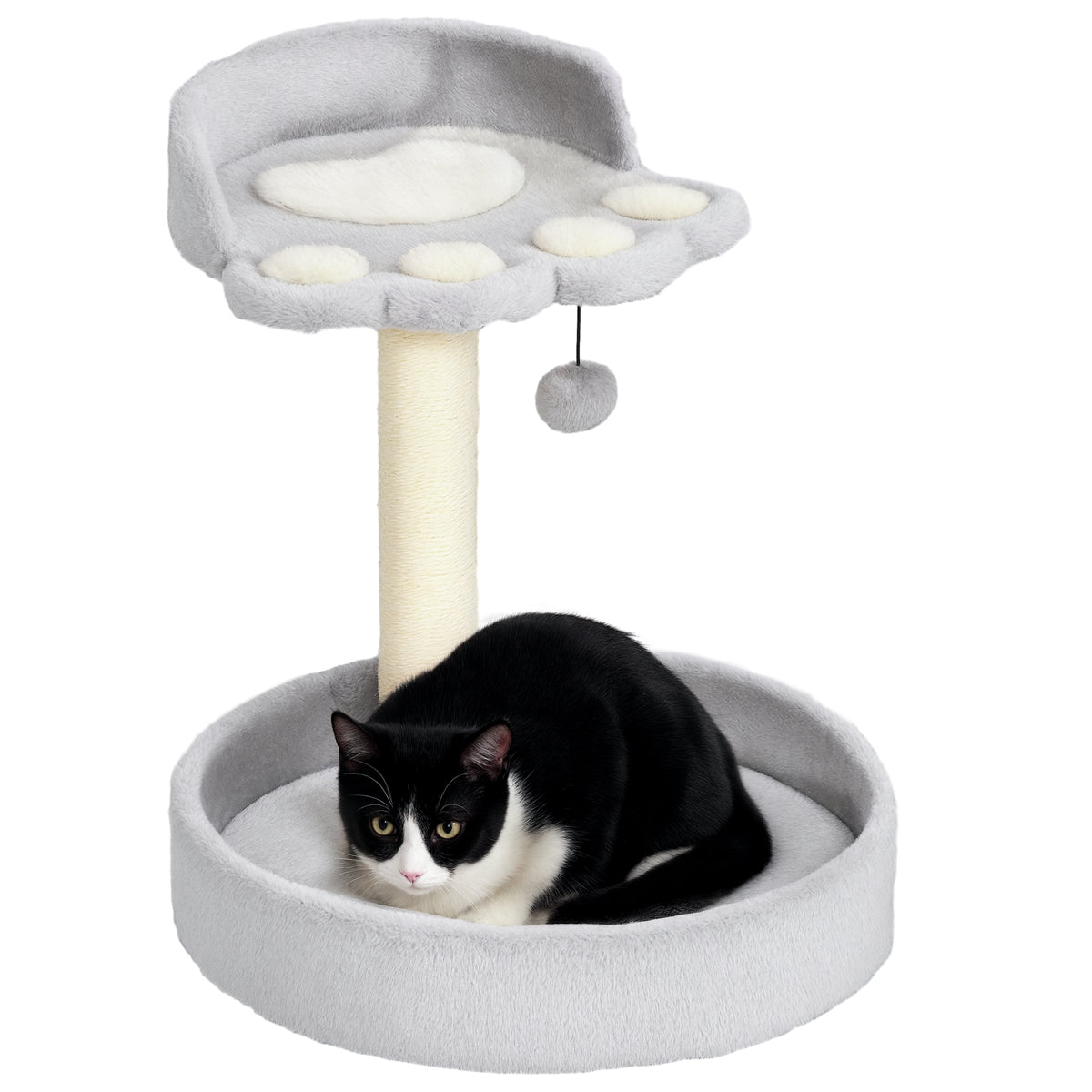 Tiragraffi per Gatti con Lettini, Corda in Juta e Peluche, 41x41x44 cm, Grigio Chiaro