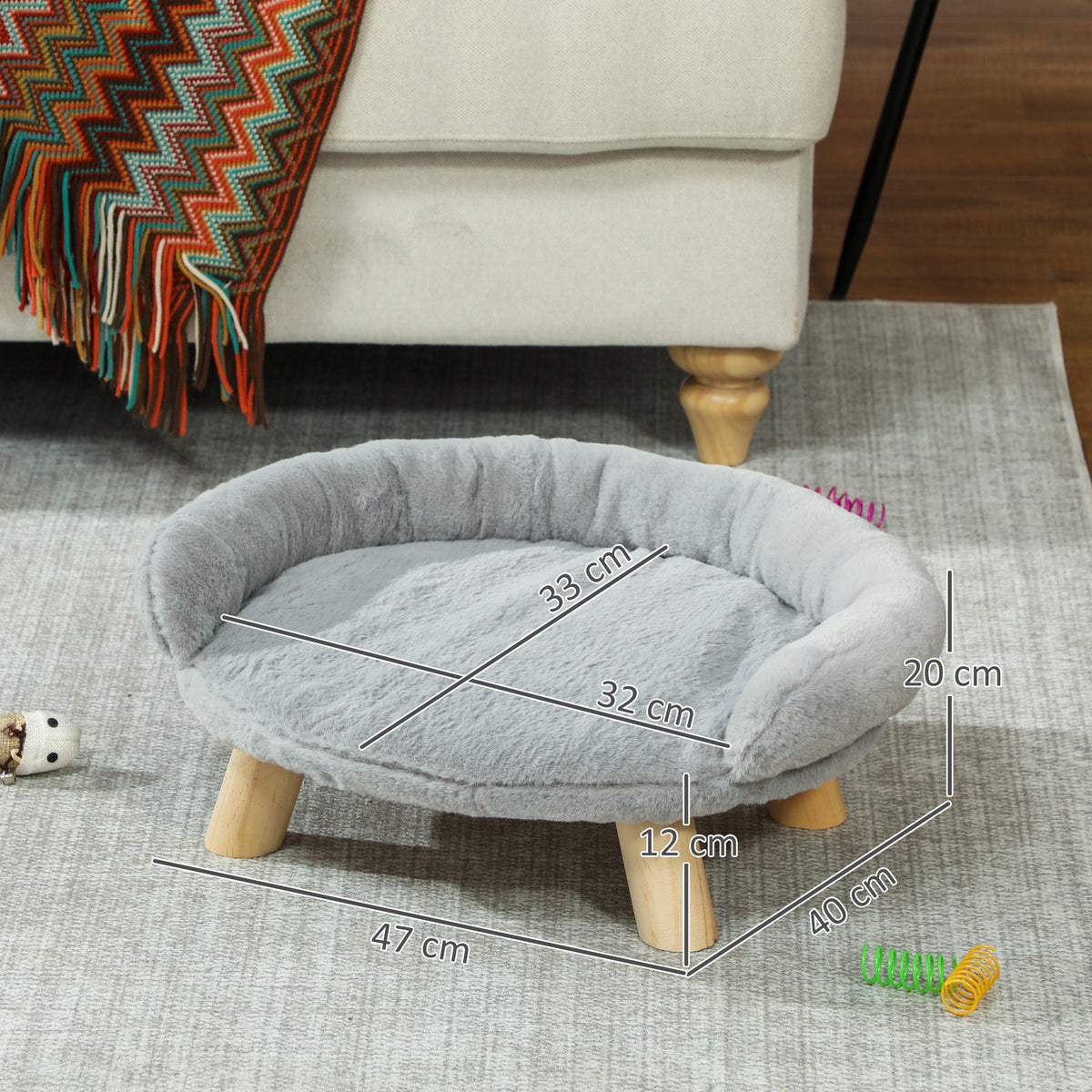 Cuccia Divanetto per Cani e Gatti Sfoderabile in Peluche con Schienale, 47x40x20 cm, Grigio