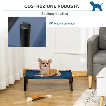 Lettino per Cani Rialzato con Seduta Traspirante, in Acciaio e Tessuto, 61x46x18 cm, Blu Scuro e Nero