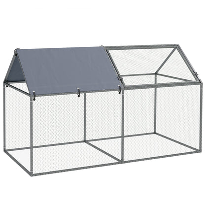 Gabbia per Animali in Acciaio con Tetto in Tessuto Oxford e Picchetti, 198x100x120 cm, Verde e Argento