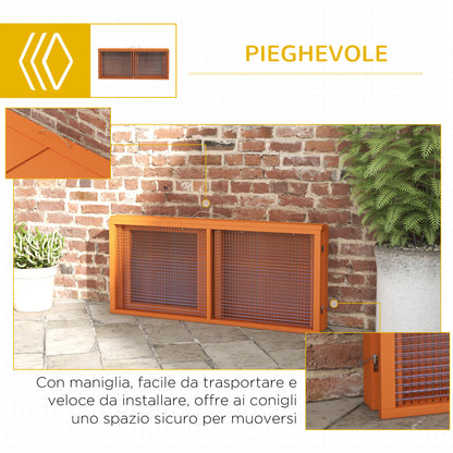 Conigliera da Esterno Pieghevole per 2-3 Roditori con Ingressi Multipli, in Legno e Acciaio, 110x105x50 cm, Arancione