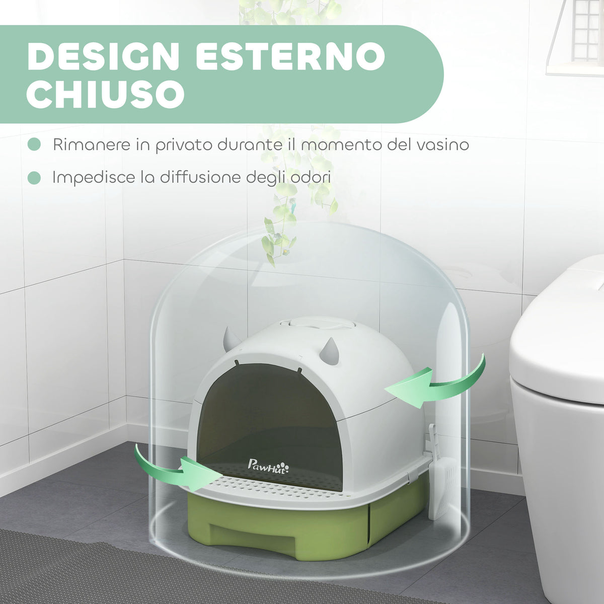 Lettiera per Gatti Chiusa con Vassoio Estraibile, Paletta e Filtro ai Carboni Attivi, Multicolore