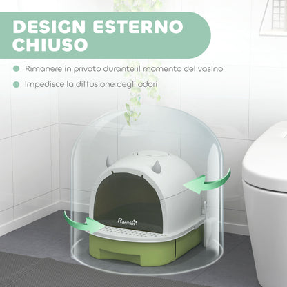 Lettiera per Gatti Chiusa con Vassoio Estraibile, Paletta e Filtro ai Carboni Attivi, Multicolore