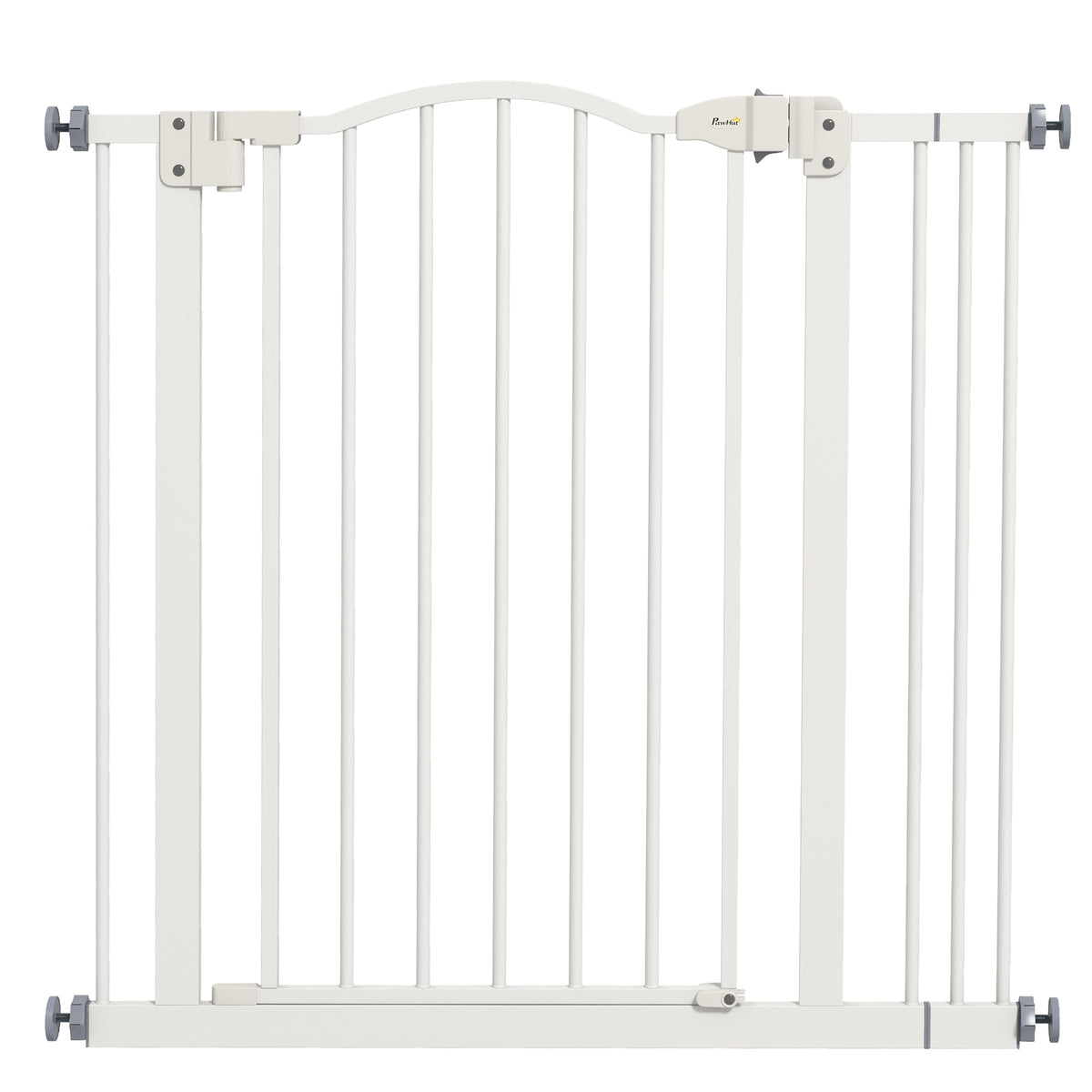 Cancelletto per Cani Estensibile con 2 Blocchi e Chiusura Automatica, in Metallo e Plastica, 74-87x78 cm, Bianco