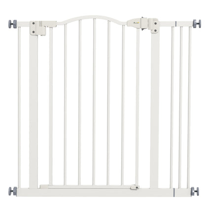 Cancelletto per Cani Estensibile con 2 Blocchi e Chiusura Automatica, in Metallo e Plastica, 74-87x78 cm, Bianco