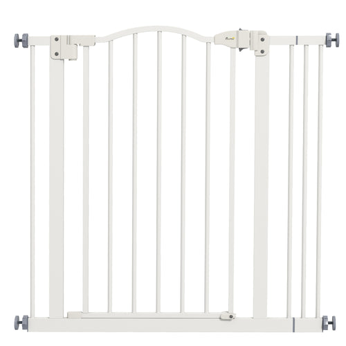 Cancelletto per Cani Estensibile con 2 Blocchi e Chiusura Automatica, in Metallo e Plastica, 74-87x78 cm, Bianco