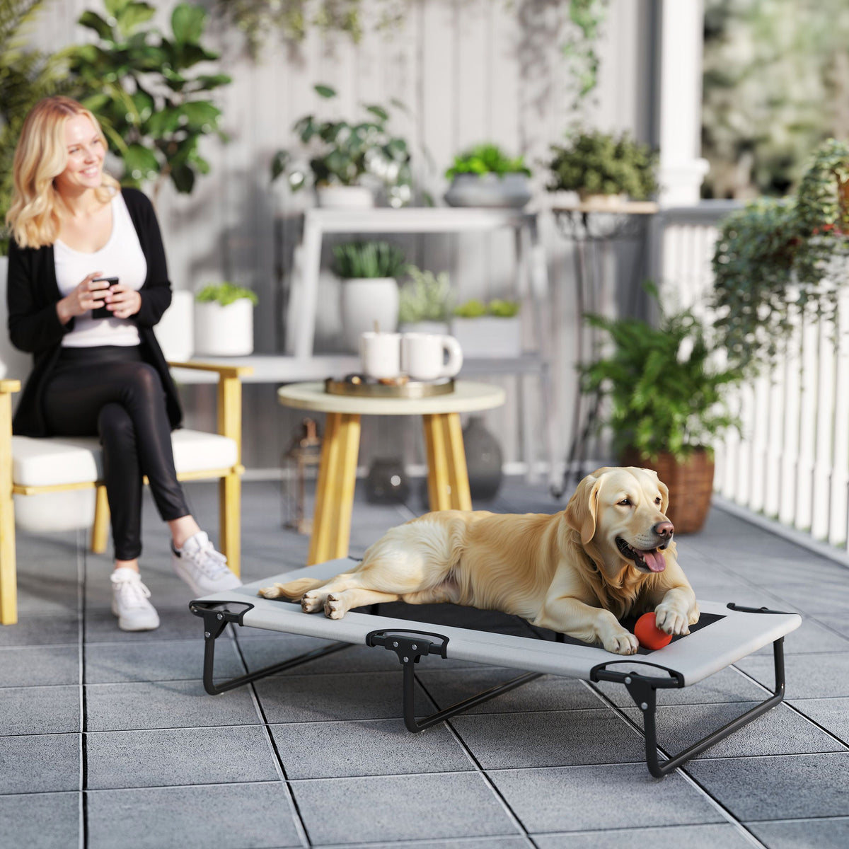 Letto per Cani Grandi Pieghevole con Tessuto a Rete da Interno ed Esterno, 107x61x20 cm, Grigio Chiaro