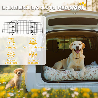Griglia Divisoria Auto per Cani Universale con Larghezza Regolabile e Pieghevole, 93-150x42cm, Nero