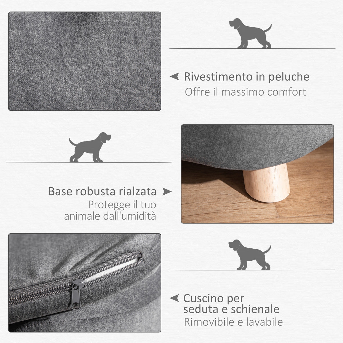 Cuccia per Cani di Taglia Piccola (Max 10kg) con Cuscino, 70x47x30cm - Grigio Antracite