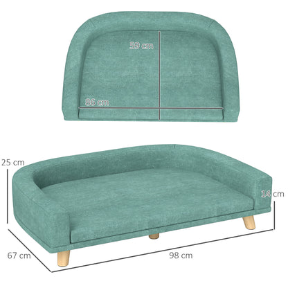 Divano per Cani di Taglia Grande con Gambe Rialzate e Cuscino Sfoderabile, 98x67x25 cm, Verde Chiaro