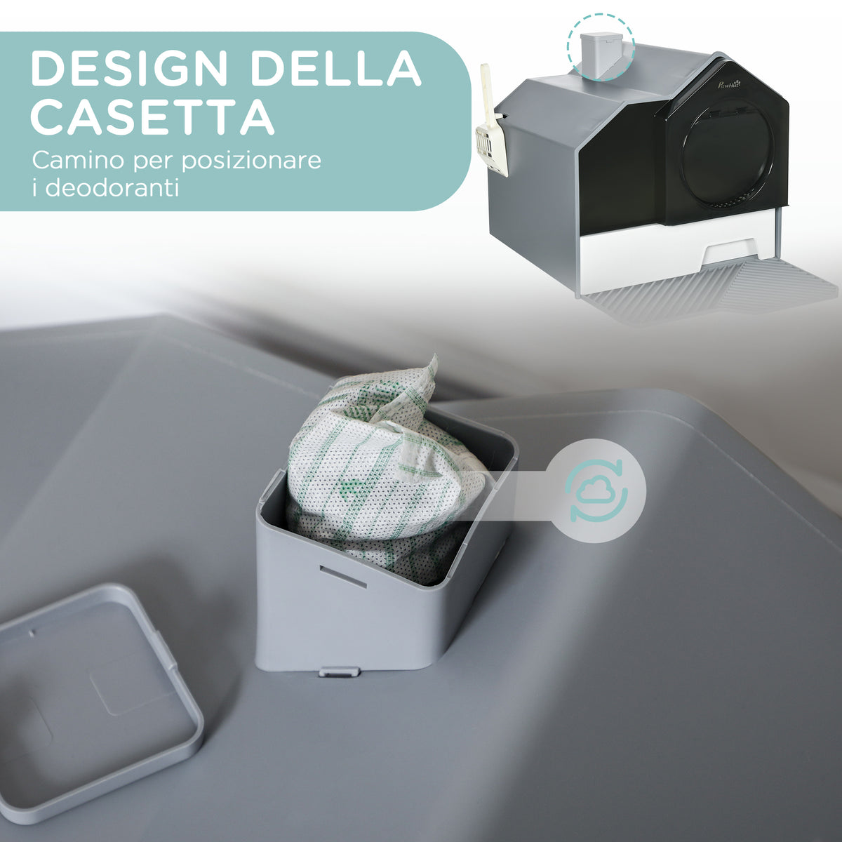 Lettiera per Gatti Chiusa con Vassoio Estraibile, Tappetino e Paletta Inclusi, 47x45x42cm, Grigio