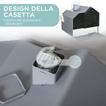 Lettiera per Gatti Chiusa con Vassoio Estraibile, Tappetino e Paletta Inclusi, 47x45x42cm, Grigio