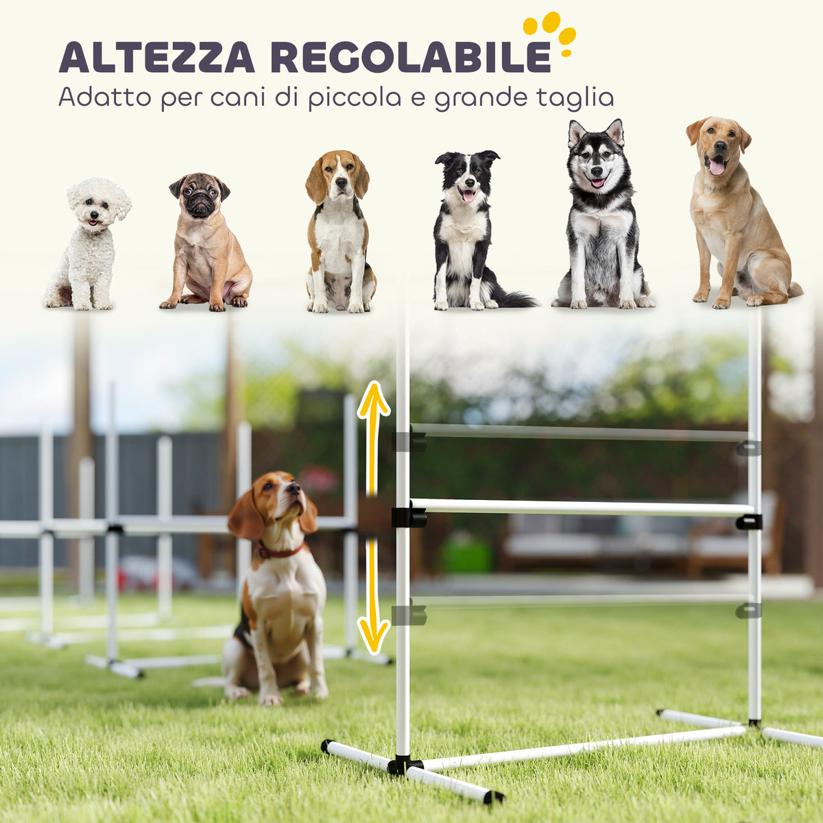 Set di 4 Ostacoli Agility Dog per Addestramento Cani ad Altezza Regolabile con Borsa da Trasporto Inclusa, 99x65x94cm, Bianco