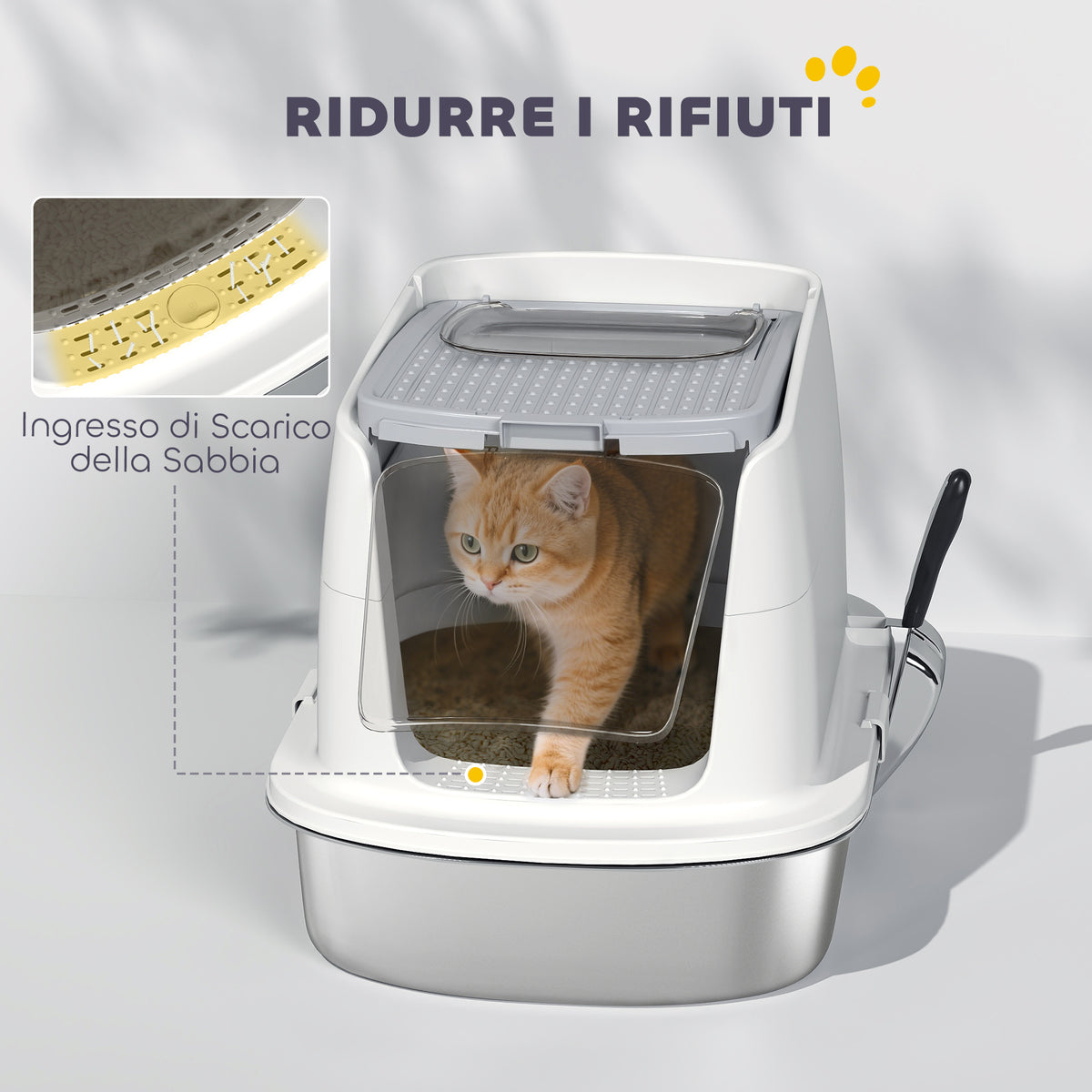 Lettiera per Gatti Chiusa a 2 Ingressi con Deodorante e Paletta, 52.4x41.3x39.8 cm, Bianco