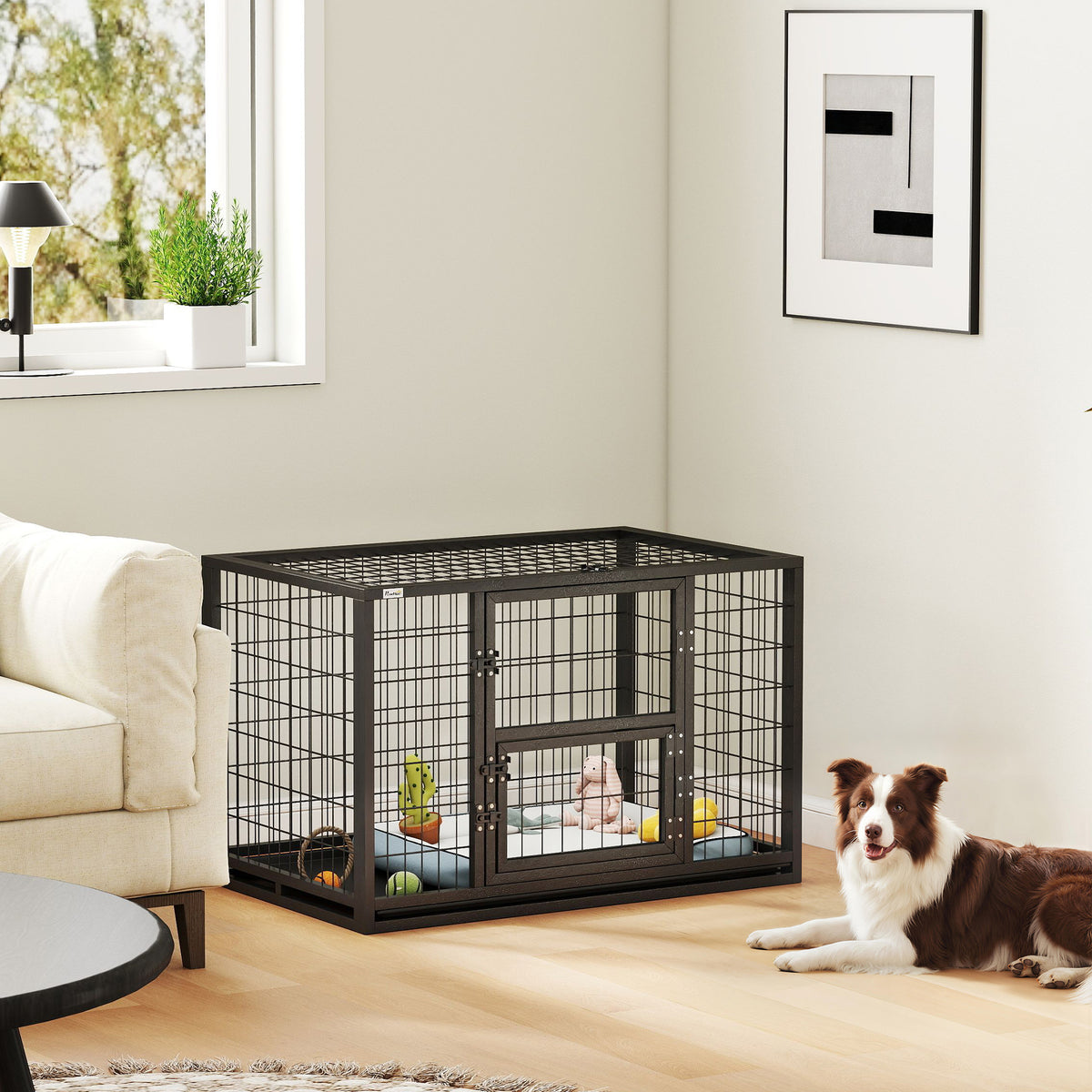 Gabbia per Cani Robusta, 94x60x64 cm, con Vassoio Rimovibile.