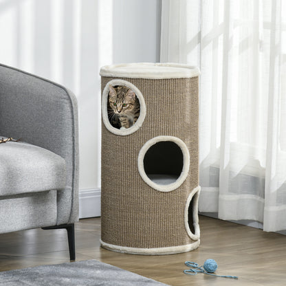 Cuccia per Gatti a 3 Livelli con Tiragraffi in Sisal e Peluche, 38x70cm, Marrone