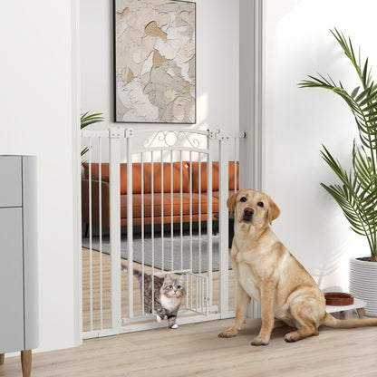 Cancellino per Cani Regolabile con Estensioni e Porta per Gatti, 76-104x106cm, Bianco