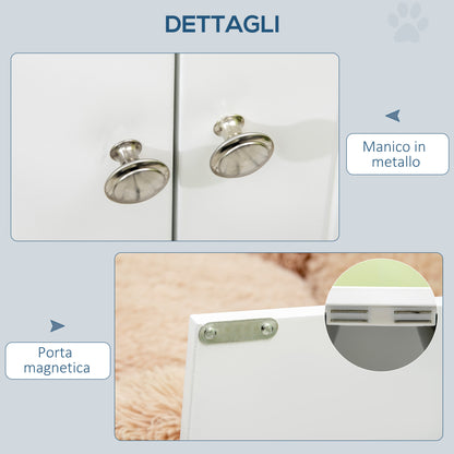 Ciotole per Cani Rialzate con Armadietto da 44L e 2 Ciotole in Acciaio, 60x30x35.5cm, Bianco