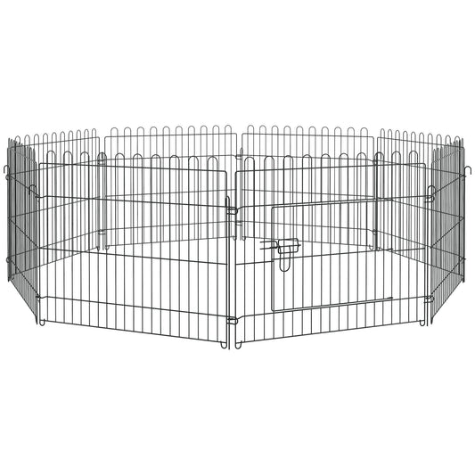 Recinto per Cani e Cuccioli 8 Pannelli in Acciaio, Gabbia per Cani, Box per Animali Domestici da Interno e Esterno, 180x61 cm, Nero