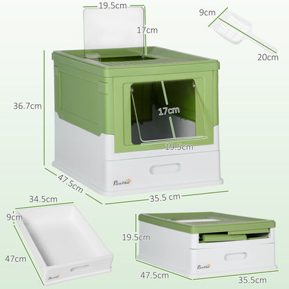 Lettiera per Gatti Chiusa con Paletta, Vassoio Estraibile e 2 Porte, 47.5x35.5x36.7cm, Verde Chiaro