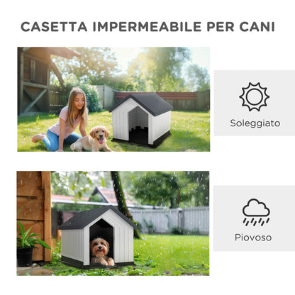 Casetta per Cani Piccoli e Mini da Esterno Impermeabile in Plastica con Finestra, 62x61x60 cm, Grigio