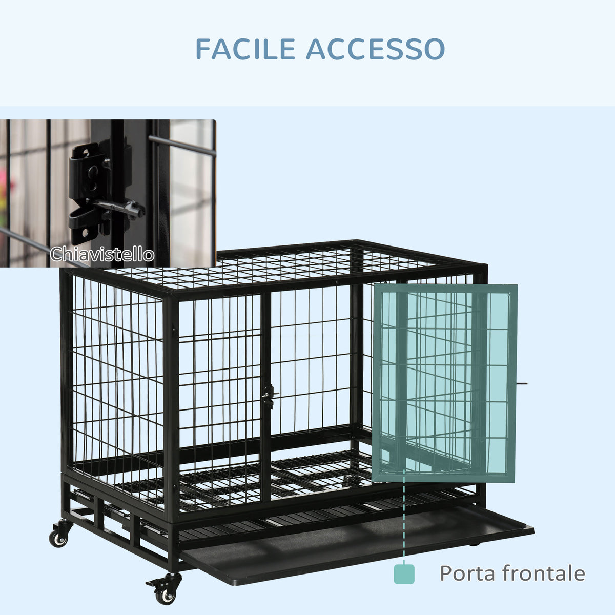 Gabbia Box per Cani Cuccioli da Interno Esterno con Rotelle 926275cm