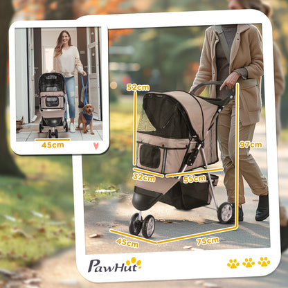 Passeggino per Cani Piccoli Pieghevole, Carrozzina per Cani con Ruote con Freni, Portabicchieri, Cestino Portaoggetti e Imbottitura Rimovibile e Lavabile, per Animali Domestici 10 kg, Caffè