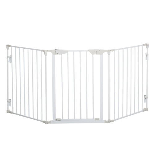 Cancelletto per Cani con Chiusura Automatica e Sistema di Blocco, in Metallo e Plastica, 180x74.5 cm, Bianco