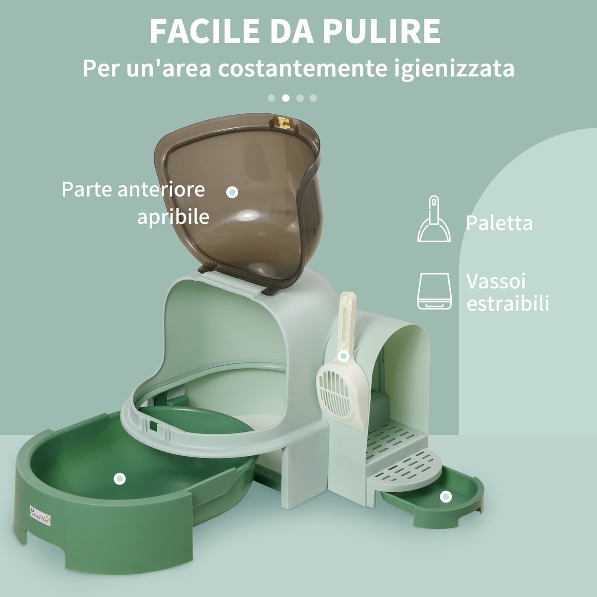 Lettiera per Gatti Chiusa con Coperchio Apribile e Vassoio Estraibile, 52x60x42 cm, Verde