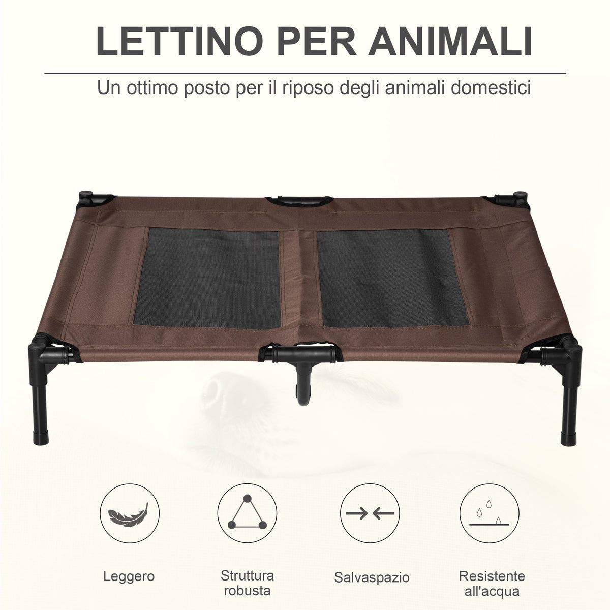 Brandina per Cani in Metallo e Tessuto Oxford Traspirante, 92x76x18 cm Marrone e Nero