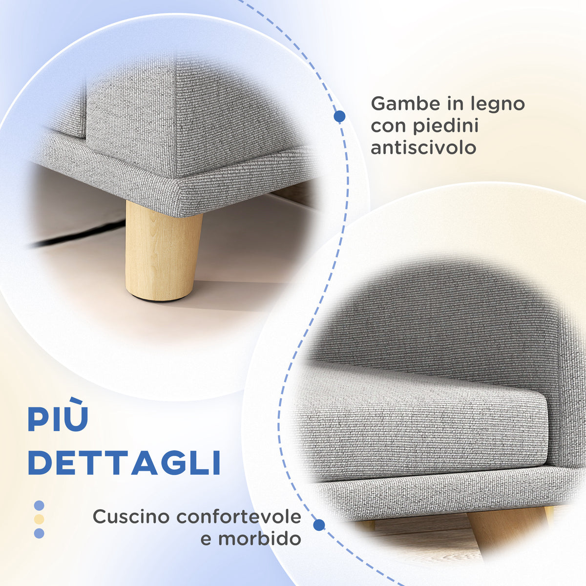 Divano per Cani di Taglia Grande con Cuscino Sfoderabile, in Poliestere e Legno, 98x67x25 cm, Grigio
