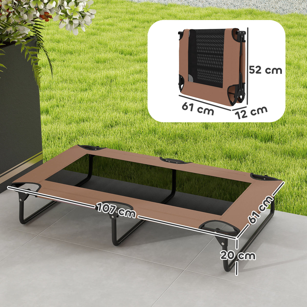 Letto per Cani Grandi Pieghevole con Tessuto a Rete da Interno ed Esterno, 107x61x20 cm, Marrone
