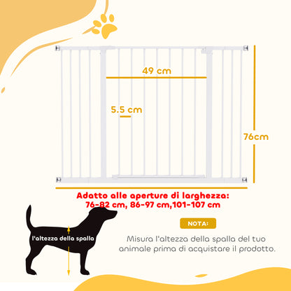 Cancellino per Cani di Sicurezza Estensibile da 76-107cm Montaggio a Pressione, Metallo e Plastica, Bianco