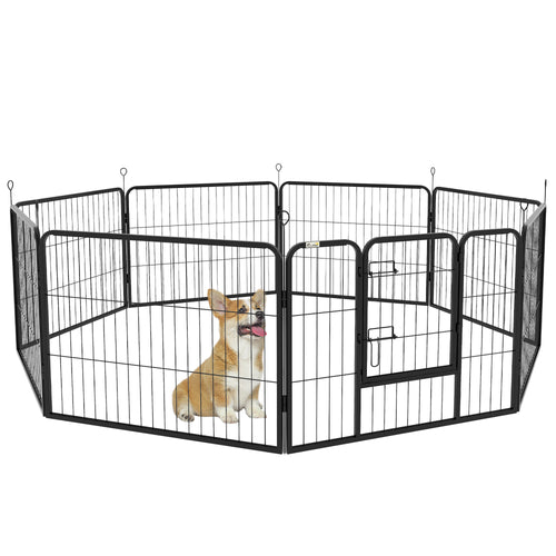 Recinto per Cani a 8 Pezzi Modulabili per Interno ed Esterno, in Acciaio , 80x60 cm, Nero