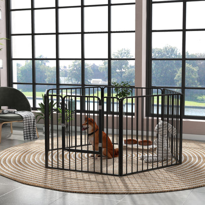 Recinto per Cani a 6 Pannelli Modulabili da Interno ed Esterno, in Acciaio, 164x83x80 cm, Nero