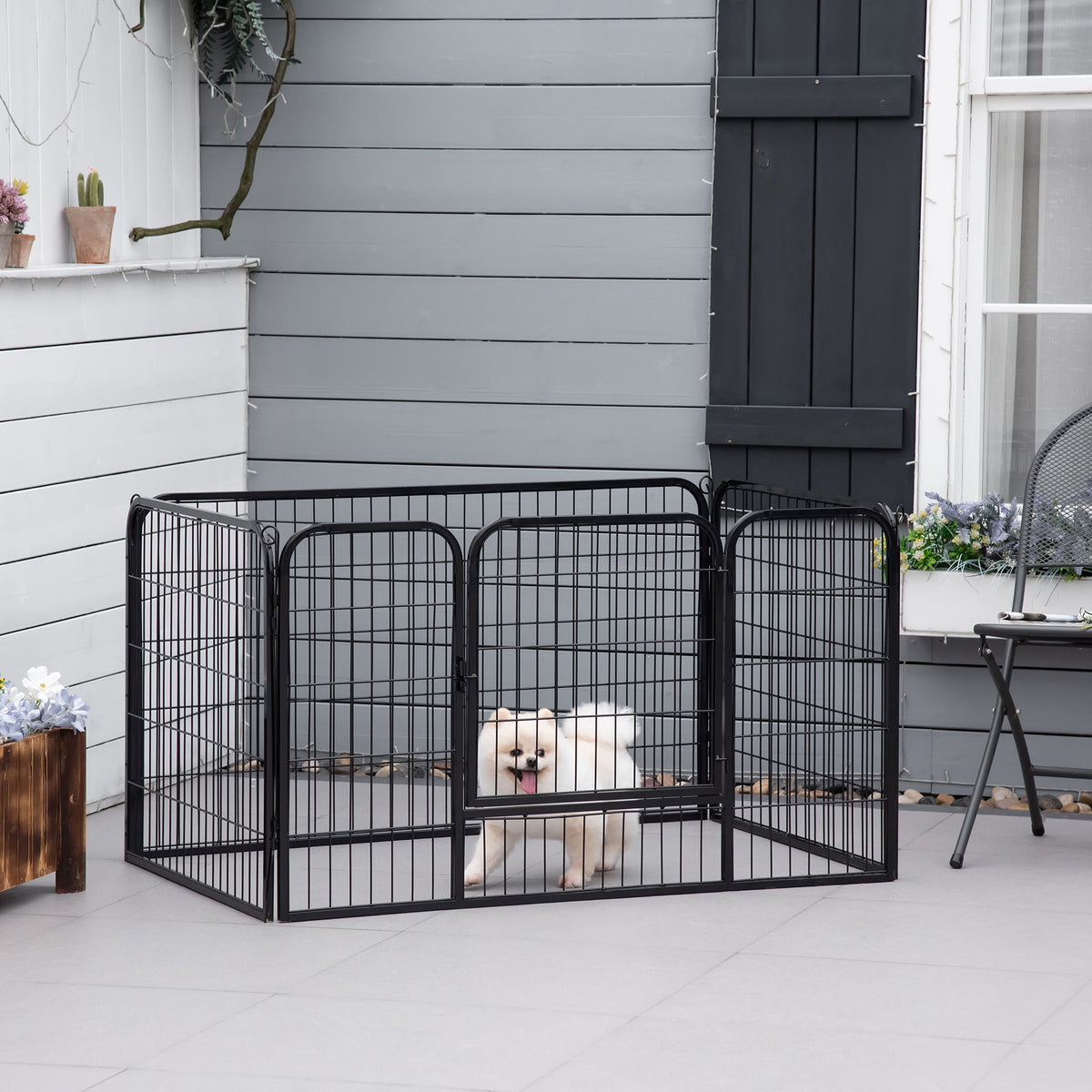Recinto per Cani di Piccoli Taglia da Interno ed Esterno, Recinzione per Animali Domestici con Rete 6 pz in Acciaio e Metallo, 125x80x70 cm, Nero