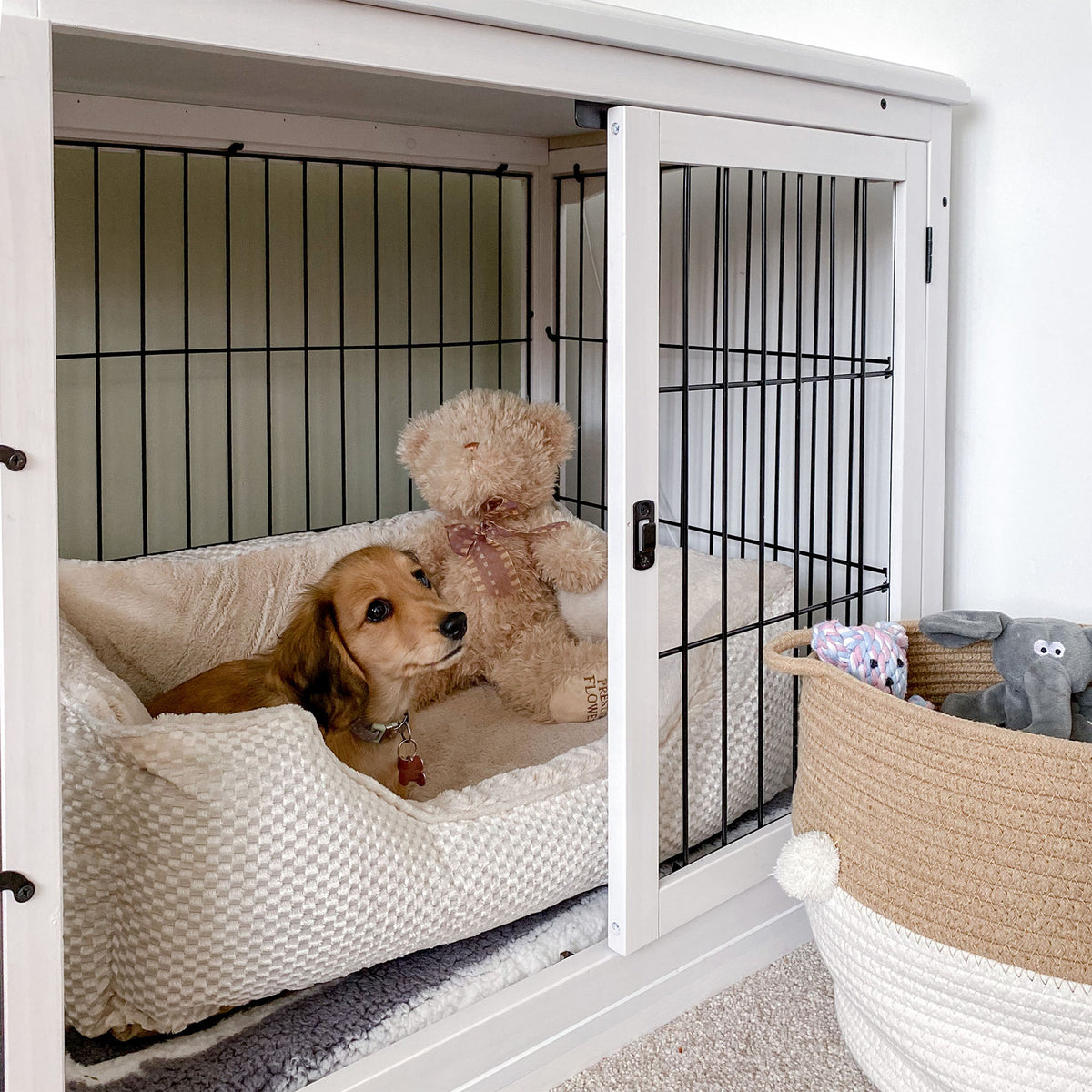 Casetta per Cani Fino 30kg da Interno in Legno e Acciaio, 58.5x81x 66cm - Bianco