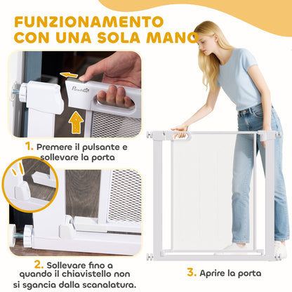 Cancellino per Cani Regolabile con Chiusura Automatica, Acciaio e ABS, 75-82x76 cm, Bianco