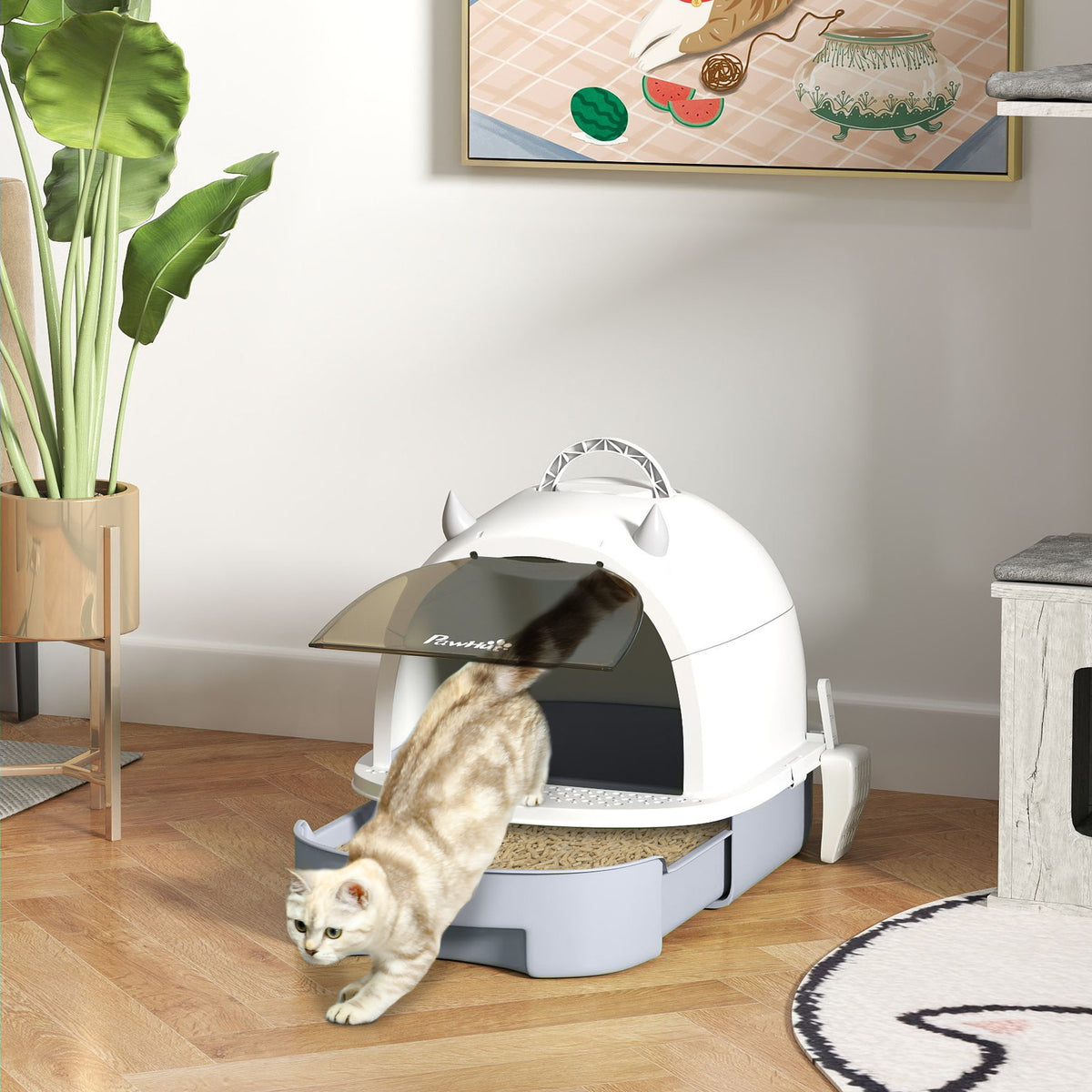 Lettiera per Gatti Chiusa con Vassoio Estraibile, Paletta e Filtro ai Carboni Attivi, Grigio
