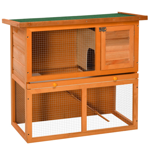 Gabbia per Conigli a Due Piani, Conigliera da Esterno con Casetta per Conigli in Legno di Abete, 90x45x80 cm