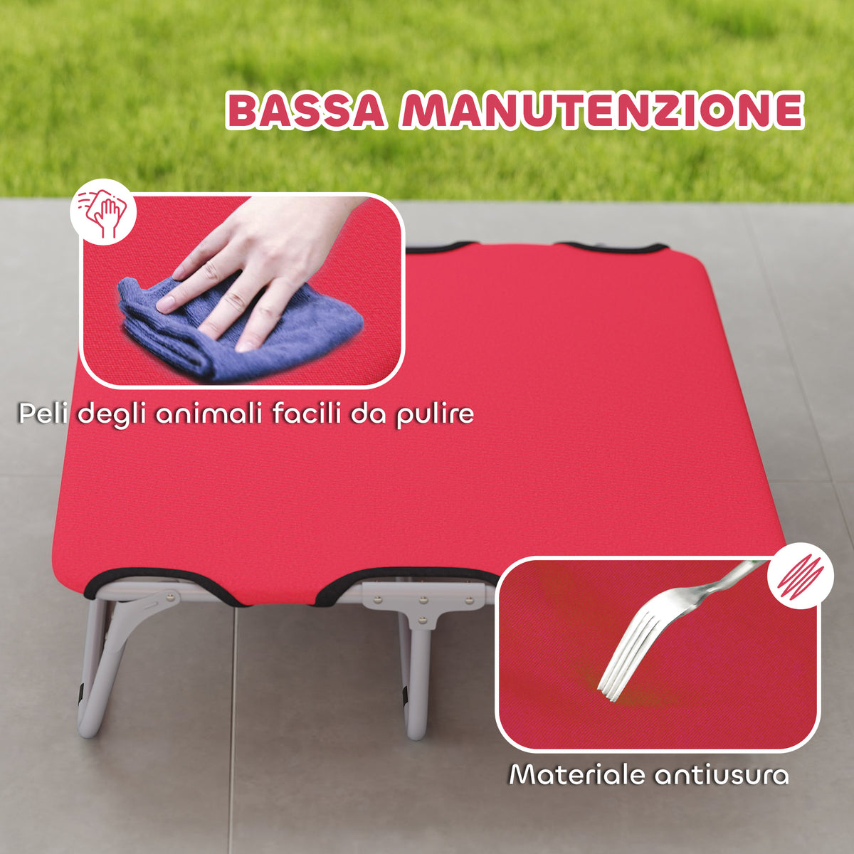 Brandina per Cani Piccoli Pieghevole per Interno ed Esterno, Metallo e Tessuto Oxford, 71x58x20 cm, Rosso