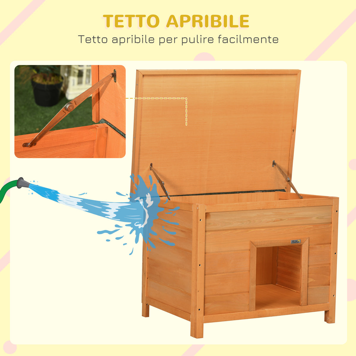 Cuccia per Cani Impermeabile da Esterno in Legno di Pino, 82 x 58 x 58cm