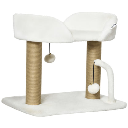 Torre per Gatti max 5kg in Truciolato con Tiragraffi e Palline Giocattolo, 48x38x42 cm, Giallo e Bianco