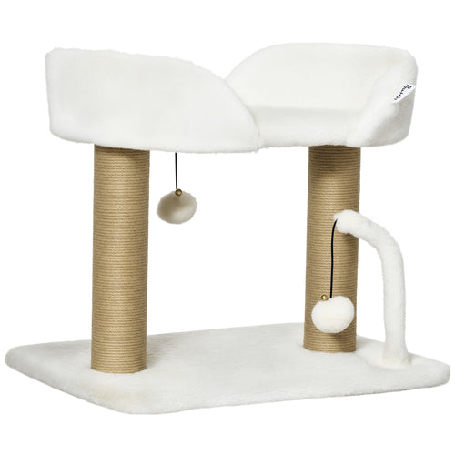 Torre per Gatti max 5kg in Truciolato con Tiragraffi e Palline Giocattolo, 48x38x42 cm, Giallo e Bianco
