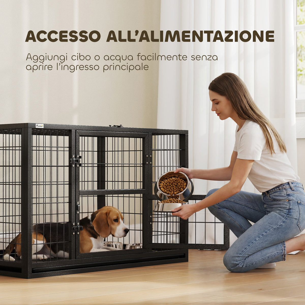 Gabbia per Cani Robusta, 94x60x64 cm, con Vassoio Rimovibile.