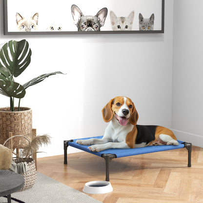 Cuccia Lettino per Cani Rialzato Pieghevole per Interno ed Esterno in Metallo e Tessuto Oxford, 76x61x18 cm, Blu