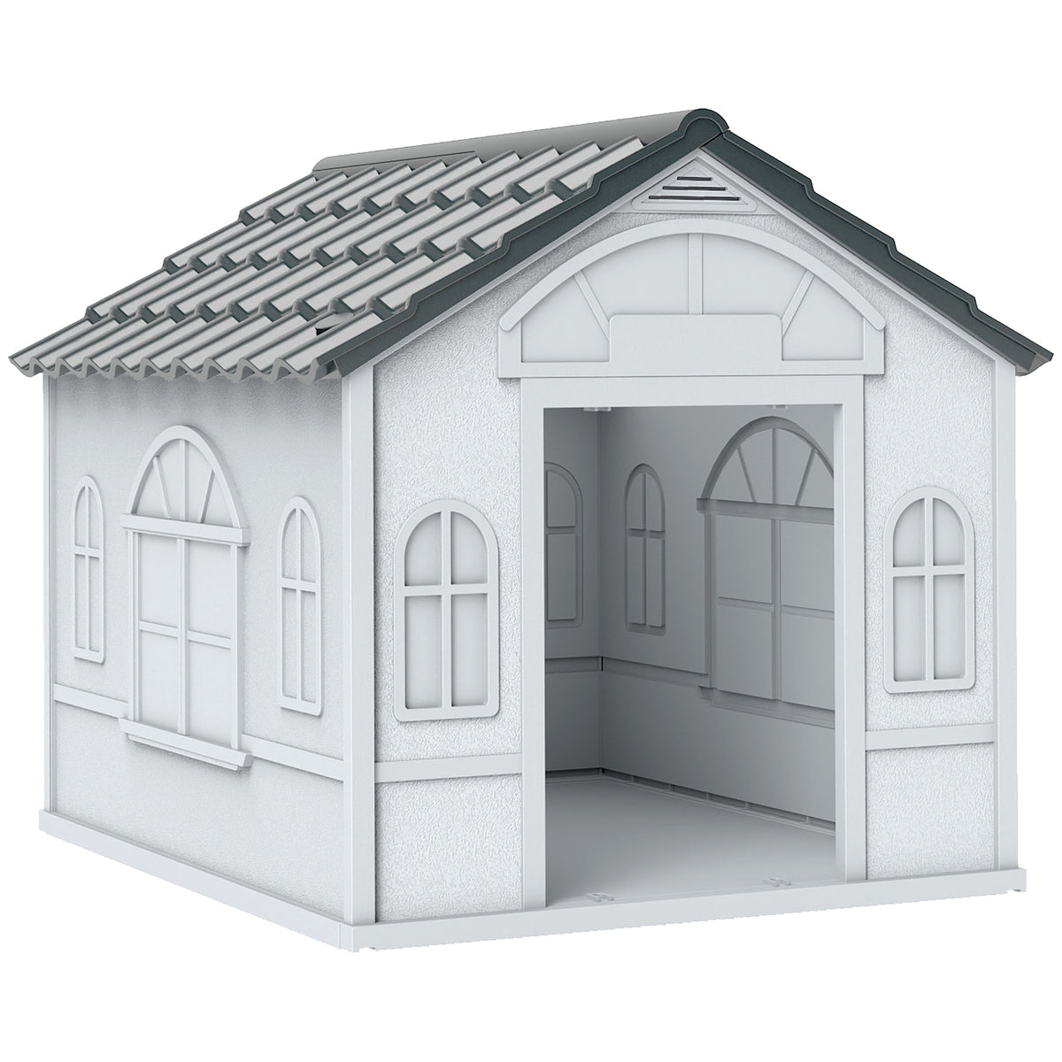 Casetta per Cani in PP Impermeabile con Tetto Inclinato e Porta di Ingresso, 65x75.7x63 cm, Grigio