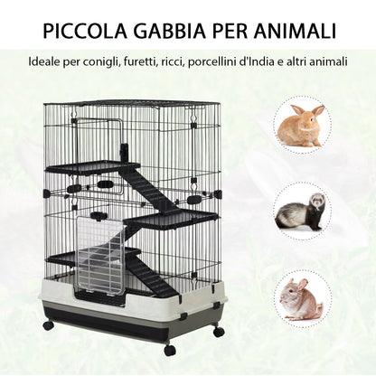 Gabbia a 3 Piani in Metallo con Vassoio per Roditori, Conigli e Furetti con 4 Ruote, 81.2x52.7x114cm, Nera