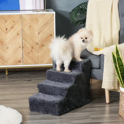 Scaletta per Cani Portatile a 4 Gradini, in Tessuto Vellutato Sfoderabile e Legno, 60x35x44 cm, Grigio Scuro